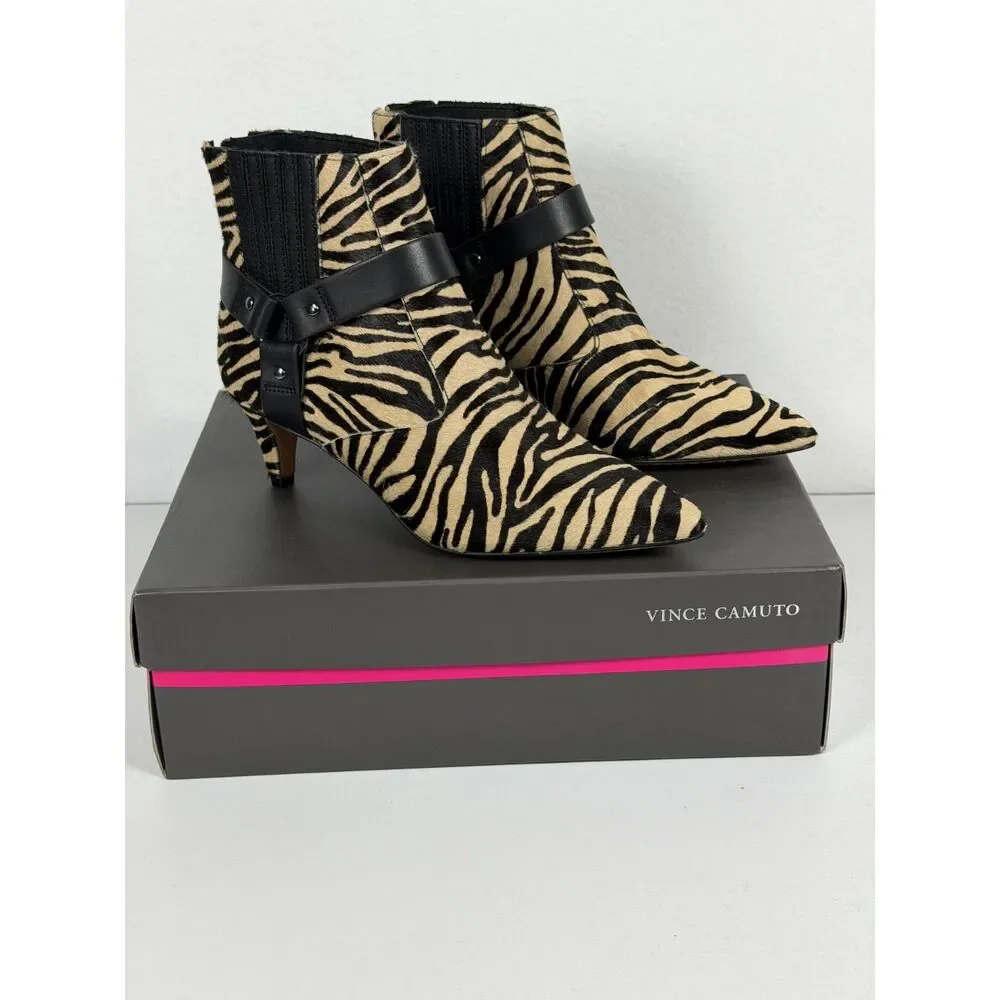 Vince Camuto Merrie Boots Size 7M Zebra Calf Hair Pointed Toe Ankle Booties NWT